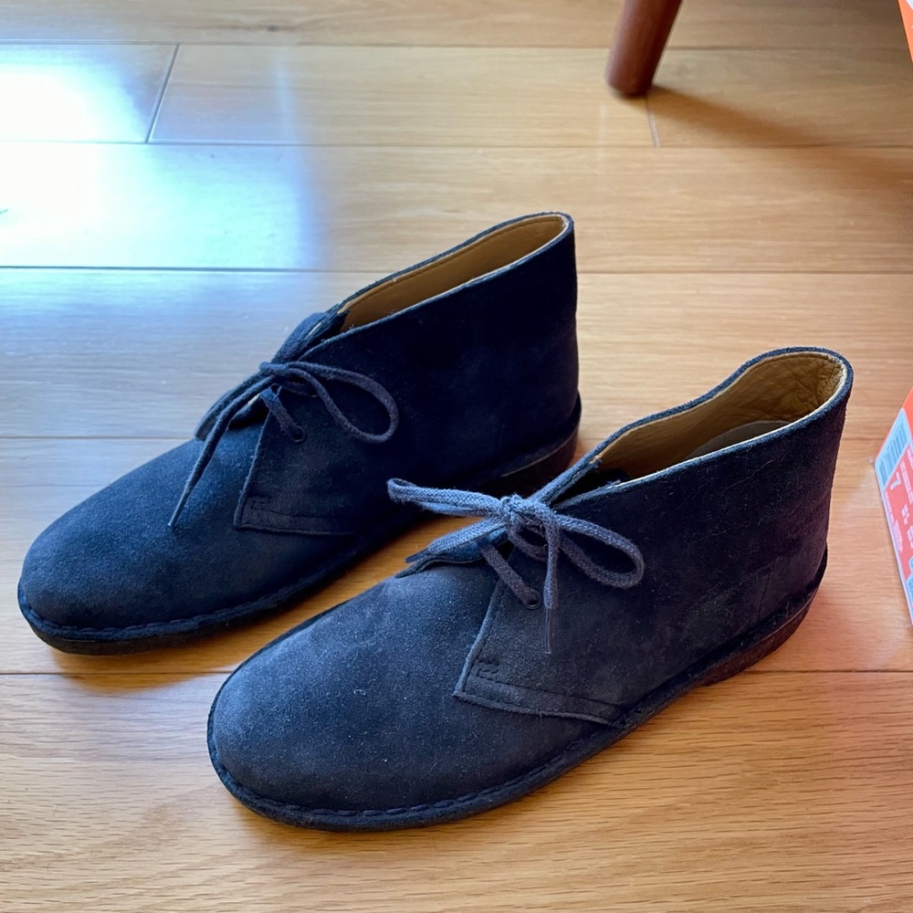 Clarks Suede Desert Boot, Steel Blue color, Size US women’s 8 (UK women’s 6)